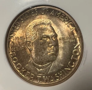 1946 D Booker T Washington Silver 50c NGC MS65 (Nice Copper Toning) - Picture 1 of 5