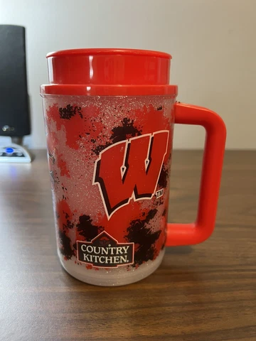 Vintage Wisconsin Badgers Glitter Whirley Thermo Travel Mug Cup Cover