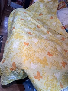 VINTAGE Springmaid Yellow Orange Butterfly Bedspread & Top sheet Bright Colors - Picture 1 of 10