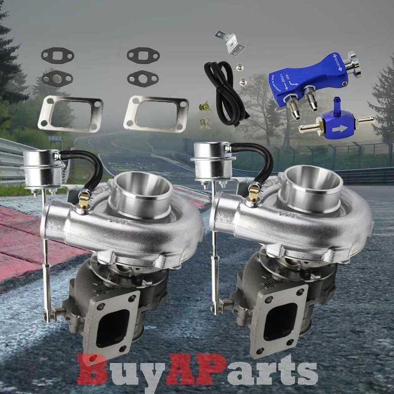 Turbocompresores gemelos Vband T3/T4 con compuerta de descarga interna + controlador Boost azul Foto 1 de 1