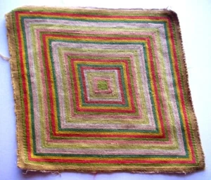Vintage Wool Needlepoint salvage panel geometric block design - Picture 1 of 5