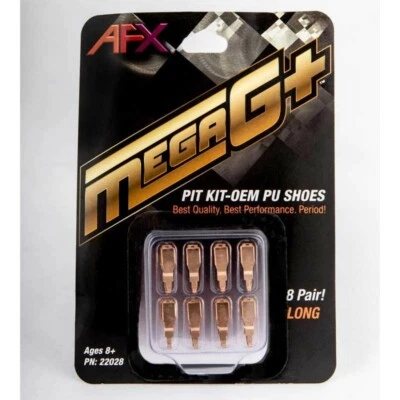 AFX 22028 Mega-G+ Slot Car Pit Kit Largo 8 Piezas Pick-Up Zapatas Juego 1.7" WB Chasis Foto 1 de 2