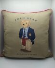 Vtg Ralph Lauren Polo Teddy Bear Pillow Goose Down Khaki & Red 18"×18" USA 