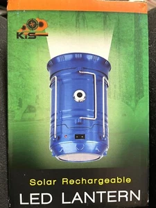 KTS Solar Rechargeable LED Lantern & Flashlight 110V Camping Survival Gear Blue - Picture 1 of 5