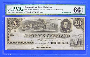 1850s $10 Bank N E Goodspeed East Haddam Connecticut Obsolete PMG 66 Gem Unc - Picture 1 of 2