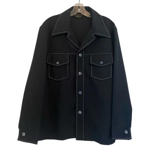 VTG JCPenney Wide Lapel Jacket Leisure Suit 70's Contrast Stitch Black Men Large - Picture 1 of 13