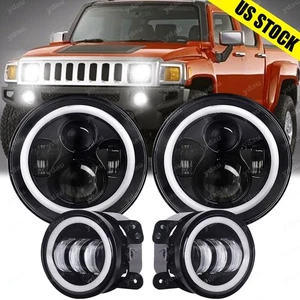 For Hummer H2 H3T 05-10 7" INCH Halo LED Headlight DRL&4" Fog Lights Combo Kit - Picture 1 of 15