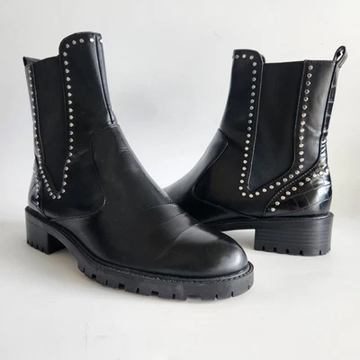 Botas de Motociclista Gruesas Zara Trafaluc Negras Tachonadas Talla 9 EE. UU.  Foto 1 de 4