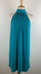 Michael Kors Halter Neck Sleeveless Dress Size Large Teal Stretch Knee Length - Picture 1 of 7
