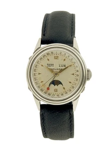 Calendario triple de acero inoxidable Movado vintage y fase lunar impermeable - Imagen 1 de 5