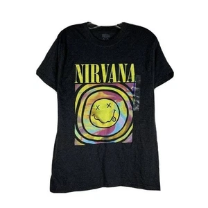 Nirvana Womens Smiley Face Graphic T Shirt Juniors Large - Picture 1 of 6