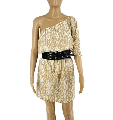 Baby Phat Mujer Beige Estampado Uno Manga Vestido con Cinturón Talla L - Imagen 1 de 4