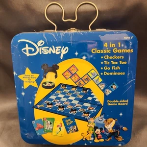Raro Disney 4 en 1 Juegos Clásicos Damas Dominó Go Fish Tic Tac Toe Caja de Lata - Imagen 1 de 6