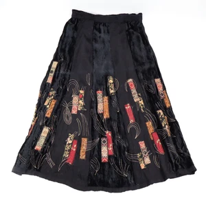 Coldwater Creek Black VTG Whimsigoth Vamp Velvet Floral Patchwork Skirt Size M - Picture 1 of 5