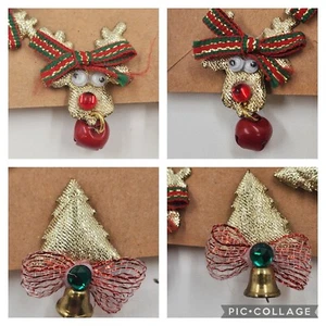 2 Paar Weihnachten Clip-On Ohrringe goldfarben Weihnachtsbaum & Rentier 1,5" lang - Bild 1 von 15