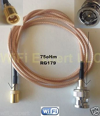 BNC male plug to SMB female jack 75Ω crimp RG179 cable jumper pigtail 1M 3ft USA - Image 1 of 4