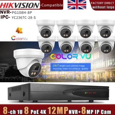 HIKVISION COMPATIBLE Lotto sistemi CCTV Hikvision compatibile 8 MP telecamera IP a colori 12 MP 8CH 8POE 4K NVR