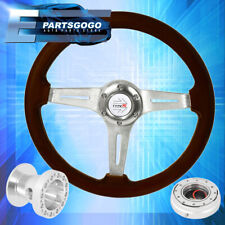 Dark Wood Deep Dish Steering Wheel + Silver Slim Quick Release For 86-01 Integra