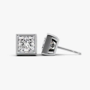 Pendiente de oro 14K para mujer 2,00 quilates IGI creado en laboratorio corte princesa diamante blanco tachuela - Imagen 1 de 7