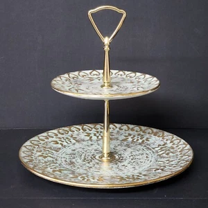 MCM Stangl Pottery Antique Gold 2 Tier Tidbit Tray Serving Plate Platter 22Kt - Picture 1 of 6