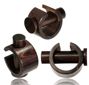 PAIR ORNATE TRIBAL SONO WOOD BALI HOOPS GAUGES PLUGS EARRINGS GAUGE LARGE  - Picture 1 of 1