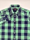 Untuckit Button Up Shirt Men’s Medium Slim Fit Blue Green Checkered Bonarda