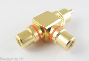 1pcs 1 RCA Male Plug To Dual 2 RCA Female Jack T Adapter Connector Gold Plating - Picture 1 of 2
