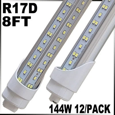 Paquete de 12 bombillas de tubo LED T8 8 pies giratorias R17D HO 144W luz de tienda LED 6500K		 Foto 1 de 4