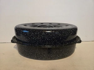 Granite Ware Emaille 15" schwarz gesprenkelt 10 Pfund Kapazität Bräter Drehspieß Pfanne mit Deckel - Bild 1 von 10