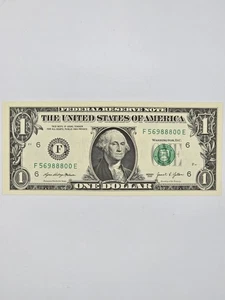 $1 Dollar Bill, in a Serial Number F 56988800 E 2021, With Bill Protector Holder - Picture 1 of 3