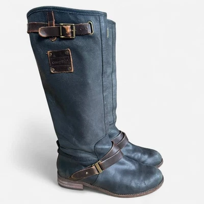 Botas de montar Caterpillar CAT altas de cuero azul-gris - marrón con correas de hebilla Foto 1 de 4