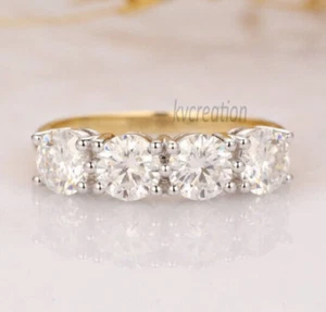 0.5 Ct Round Genuine Moissanite Four Stone Engagement Ring 10K Two Tone Gold - Picture 1 of 4
