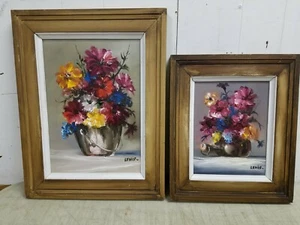 2 estudios florales de bodegones, óleo sobre lienzo, firmado por Lewis, enmarcado 14x18 12x14 - Imagen 1 de 8