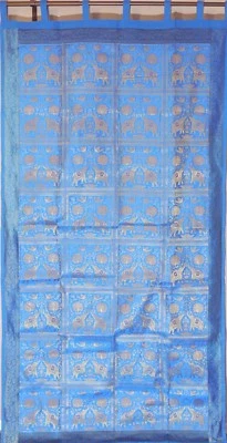 Lovely Blue Elephant Brocade Lined Curtain Designer Shimmering Window Panel 92" - Image 1 of 3