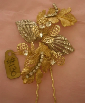 婚礼头发新娘配件发饰胸针鲍伊金银水晶130美元全新带标签 — 第 1/3 张图片