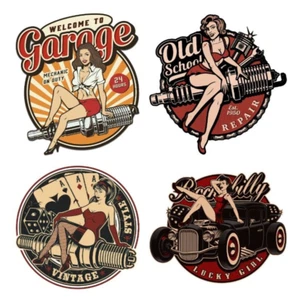 Pinup Girls rounds x 4 vinyl decal stickers laminated old school vintage style - Picture 1 of 7