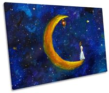 Moon Stars Fairy-tale Picture SINGLE CANVAS WALL ART Print Blue