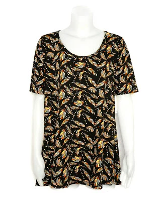 LuLaRoe T Shirt Black, Gray and Orange Feather Design Swing Shape Comforable - Image 1 of 4