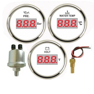 52mm Digital White 3 Gauge Set with Senders Oil Pressure Volts Water Temperature - Picture 1 of 8