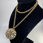 Fabulous Vintage Large Pronged Rhinestone Ball Pendant  on 26" Chain Necklace