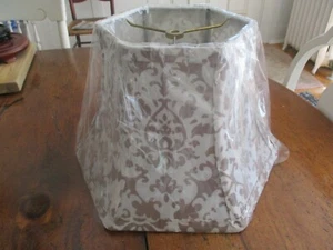 Handmade hex fabric lamp shade. Blue background brown design. - Picture 1 of 5