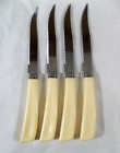 Vintage Quickut Set of 4 Stainless Steel Steak Knives w/ Ivory Bakelite Handles