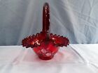 Fenton Ruby Red Glass Hand Painted Basket - White Roses Design