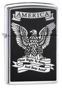 Zippo 28290, America-Right To Keep & Bear Arms, High Polish Chrome Lighter - Picture 1 of 3