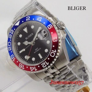 BLIGER Men Watch Sapphire Glass Automatic Wristwatch GMT Hand Jubilee Band - Picture 1 of 7