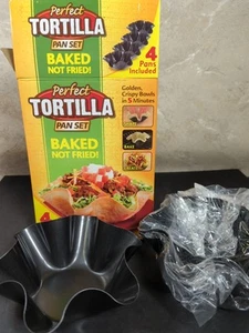 Perfect Tortilla Pan Set 4 Non Stick Pans Baked Not Fried Taco Salad Bowl Shells - Picture 1 of 7