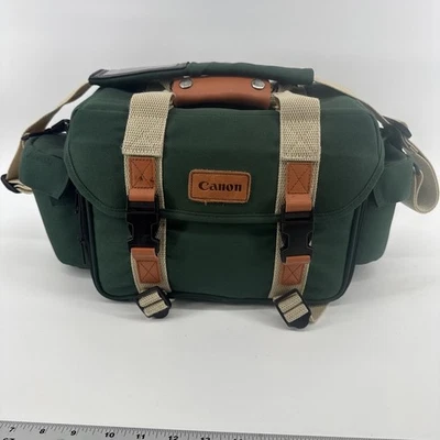 De Colección Canon Bolsa Organizadora Bolsillos Verdes Correa para el Hombro Estuche de Transporte Años 90 Foto 1 de 4