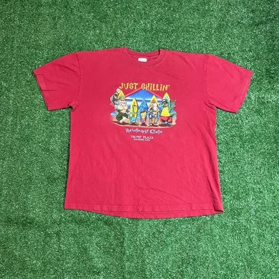 Camiseta De Colección Y2K Rainforest Café Just Chilling Roja Gráfica Talla XL Foto 1 de 4