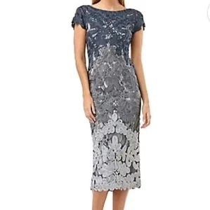 Women's Js Collections Ribbon Floral Embroidered Evening Gown Blue Size S 2 $368 - Picture 1 of 11
