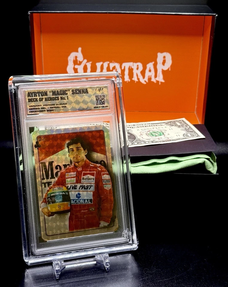 Ayrton Senna Glu3trap F1 McLaren Deck of Heroes 24KT Gold Superfractor 1/1 Art Foto 1 de 3